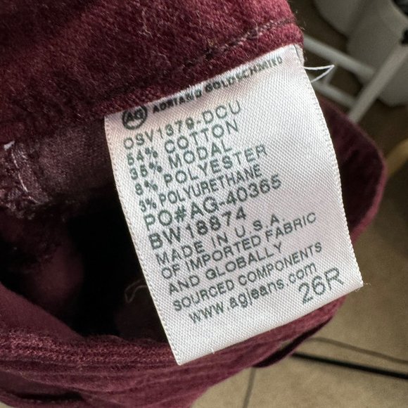 ADRIANO GOLDSCHMIED the farrah high rise velvet burgundy pants size 26 - Picture 6 of 6